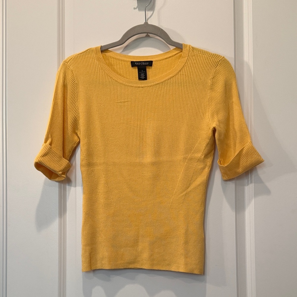 WHBM Yellow Ribbed Elbow Sleeve Sweater Sz S